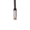 A charging cable with a gray USB connector and a braided black exterior.