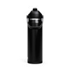 A drink bottle in black with a sturdy handle and a flip straw, featuring a silver band around the top.