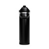 A drink bottle in sleek black with a flip straw lid and a carrying handle. It features a logo on the body.