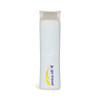 A white mini lint roller with a logo, featuring a compact, travel-friendly design.