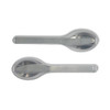 A cutlery set with stainless steel utensils, featuring a knife, fork, and spoon, stored in a sleek, transparent case.