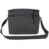 A double compartment cooler bag in dark grey, featuring a shoulder strap and two zippered pockets.