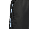 A black packing cube with blue zipper pulls, featuring a textured fabric surface and seamless design.