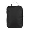 A black packing cube with a handle and zipped compartments, designed for organisation and storage.