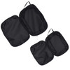 A set of three black compression packing cubes with zippers and handles for easy organisation.