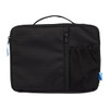A black organiser case with a handle and front pocket, featuring a zip closure and a logo.