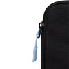 A black organiser case featuring a blue zipper pull and textured fabric, designed for miscellaneous bag storage.