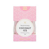 A pink and white packaged treat named "Traditional Coconut Ice," handmade in Australia, featuring a decorative design and a logo.