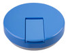 A blue insulated food flask with a quick-release lid and a smooth surface, featuring a logo on the top.