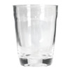A glass carry cup in clear glass, featuring a rounded design and a smooth finish.