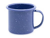 A navy blue enamel espresso mug with a speckled finish, measuring 6cm and holding 125ml.