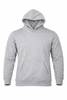 A grey hooded jumper with a front pocket and a logo on the front. Ideal for casual wear.