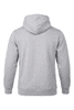 A grey men's hoodie with a hood, featuring a simple design and no visible front details.
