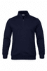 A navy 1/4 zip sweater featuring long sleeves and a ribbed hem, designed for kids. It has a small logo on the chest.