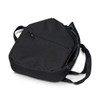A black bag with a zippered pocket and adjustable strap, suitable for carrying sports gear.