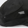 A black sports cap featuring mesh panels and a logo on the side. Suitable for active wear.