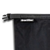 A black cooling towel with a zippered closure and a branding tag.