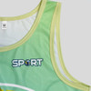 A green women's active tank top featuring a logo and a light yellow trim.