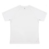 A white women's active T-shirt with short sleeves and a seamless design, featuring a logo.