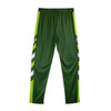 Custom men's active pants in green with white and bright green accents, featuring branding on the side.