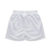 White youth active shorts featuring an elastic waistband and smooth fabric, with a logo displayed.