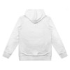 A white men's active hoodie featuring a back view with a hood and a logo on the side.
