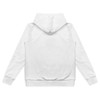 A white custom women's active hoodie with a hood, featuring a minimalist design and ribbed cuffs.