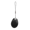 A black Bluetooth tracker with a loop for attachment, featuring a sleek, oval design.