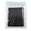 A black cooling towel packaged in a clear pouch, featuring a simple design and a branded logo.