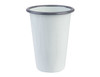 A drink bottle featuring a white enamel finish with a dark rim, 425ml and 8cm in height. It has a logo.