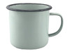 A light green enamel mug with a dark rim, featuring a handle. Holds 500ml and has a smooth interior finish.