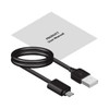 A USB cable in black alongside a user manual. The items are neatly arranged on a white background.