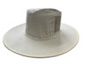 A cream canvas hat with vents, featuring a wide brim and a structured crown. The hat includes a logo.