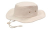 A brushed heavy sports twill hat in cream with a wide brim and a drawstring at the base.