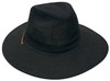 A black collapsible cotton twill and soft mesh hat with a wide brim and a mesh top. It features branding.