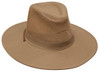 A collapsible cotton twill and soft mesh hat in tan, featuring a wide brim and a mesh top for ventilation.