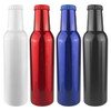 A drink bottle set featuring four colours: white, red, blue, and black, with each bottle having a capped top and a sleek design.