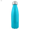 A drink bottle in a shiny teal finish with a stainless steel cap and a smooth, single-wall design.