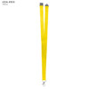 A yellow polyester lanyard, 20mm wide, featuring a clip and a logo, ideal for exhibitions and events.