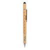 A bamboo stylus pen in natural wood with a black tip and silver accents, featuring a ruler on the side.