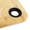 A bamboo cheeseboard with a circular black holder, featuring a smooth, natural finish.