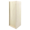 A tall, light-coloured wooden box with an open side and a round hole at the top. It has a smooth finish.