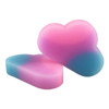 A cloud-shaped rubber eraser in pink and blue gradient, featuring a smooth texture and a logo.