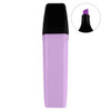 A purple highlighter with a black cap, featuring a chisel tip for highlighting text. It includes a smaller image of the tip.
