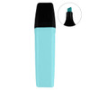 A highlighter in a sleek turquoise body with a black cap and chisel tip. The design includes a branding logo.