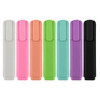 A set of eight highlighters in white, pink, orange, green, teal, purple, and black, featuring a clip design.