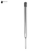 A silver metal refill for a Parker pen with a black ink tip, featuring a branding logo.