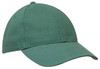 A green cap with a rounded crown and a curved brim, featuring a logo on the front.