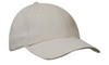 A beige baseball cap with a structured crown and a curved peak, featuring a logo.