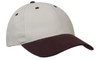 A cap in cream with a maroon peak and five ventilation holes, featuring a logo on the front.